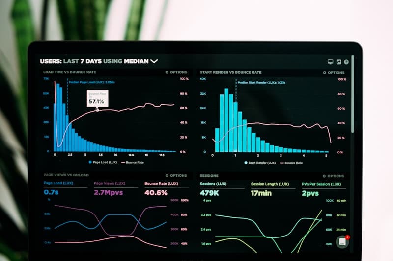 Data analytics and reporting visual on a laptop screen